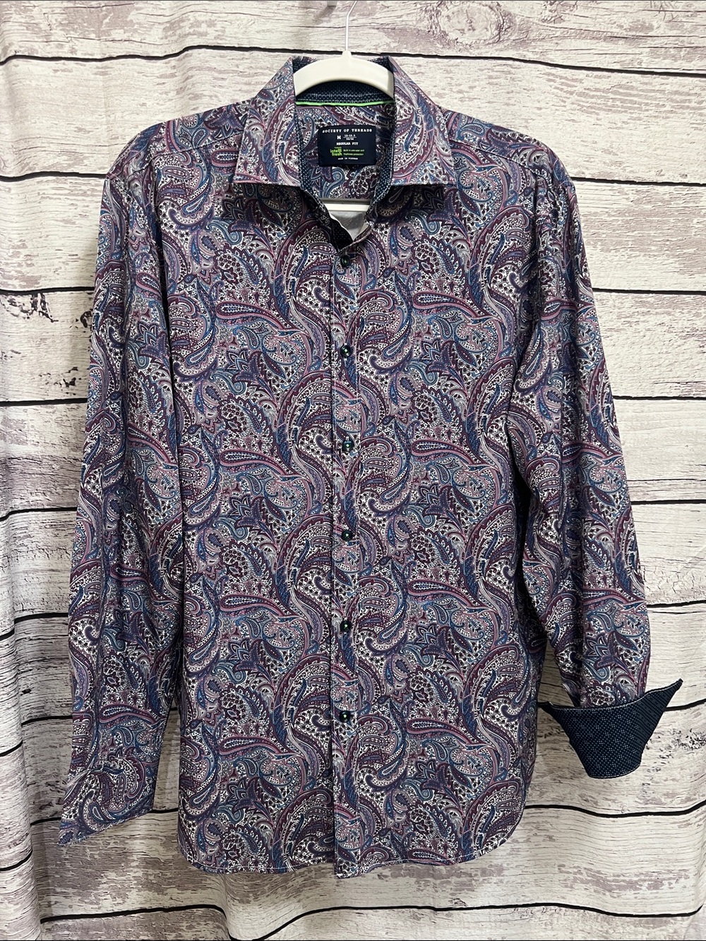 Men's Society of Threads Paisley Purple/Blue Regular fit Shirt -  Size M EUC